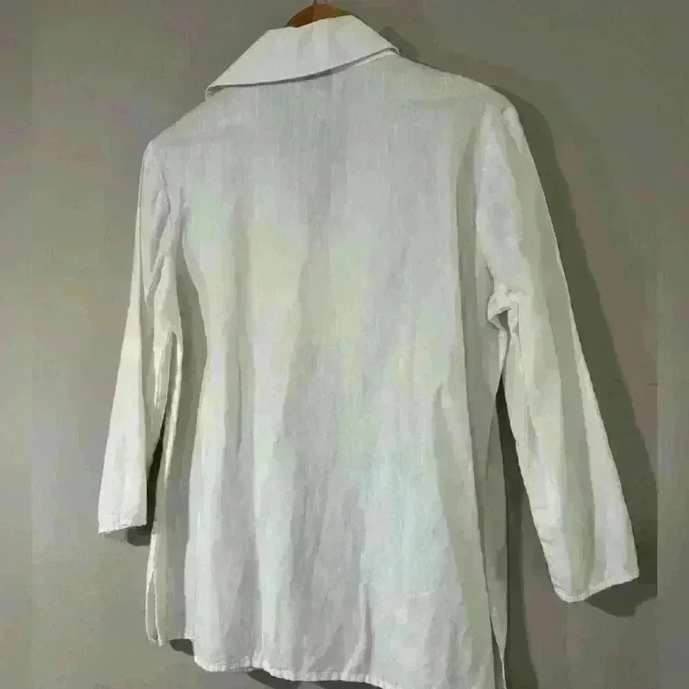 Talbots White Top Shirt Ivory Beads V Neck - Picture 3 of 4